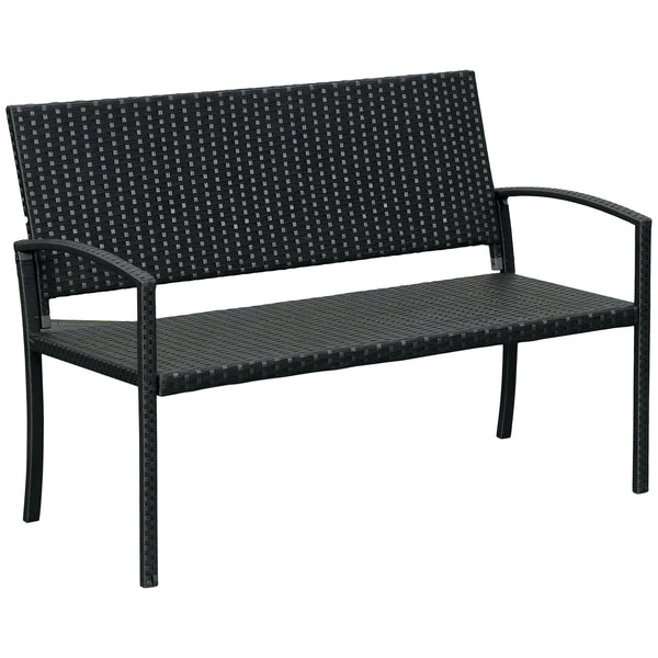 Two-seater garden bench in hand-woven rattan, black