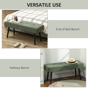 Corduroy Upholstered Ottoman Bench with Steel Legs, Green