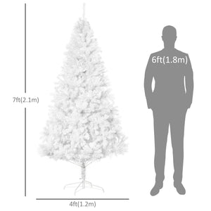 7ft White Artificial Christmas Tree with 1,230 Branches and Metal Stand