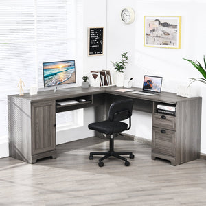 66-inch L-shaped computer desk with drawers - grey 