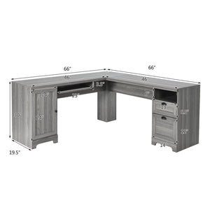 66-inch L-shaped computer desk with drawers - grey 