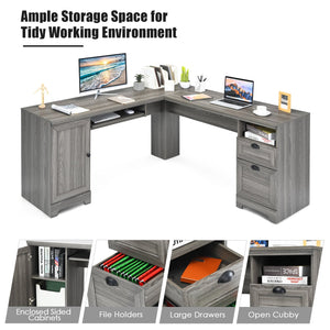 66-inch L-shaped computer desk with drawers - grey 