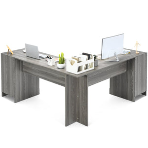 66-inch L-shaped computer desk with drawers - grey 