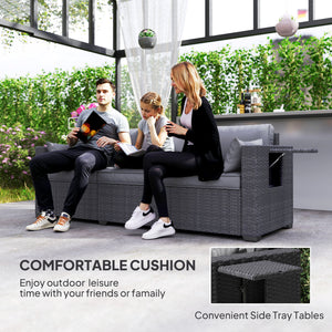 3-seater garden sofa in woven resin with side tables, grey