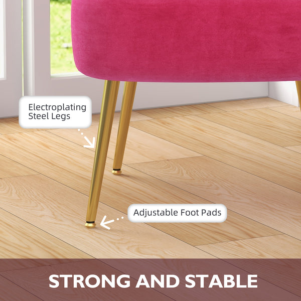 Velvet lounge chair with gold steel legs and tufted backrest, pink