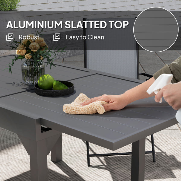 Extendable aluminum outdoor dining table, gray