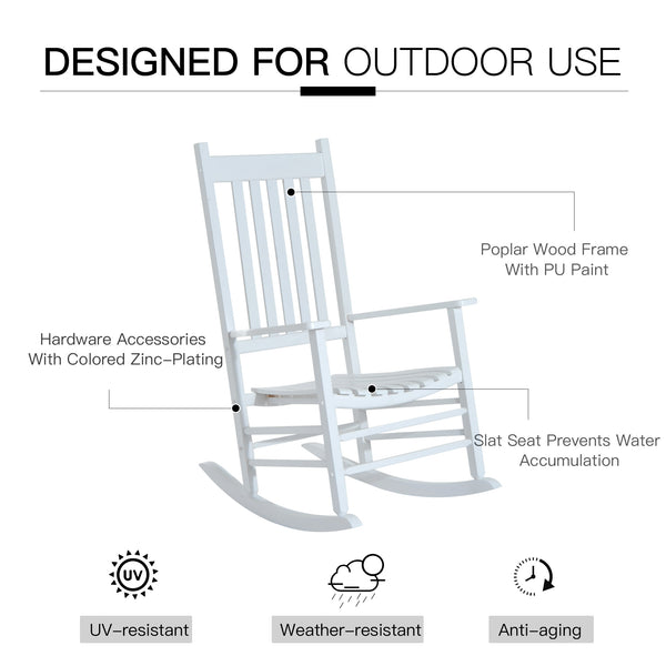 Wooden White Porch Rocking Chair Patio Rocking Single Leisure Reclining Seat Armchair