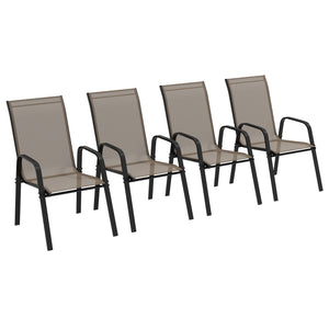 Set of 4 Outdoor Dining Chairs, Sturdy Stackable Patio Chairs with Armrests for Balcony and Garden, Grey