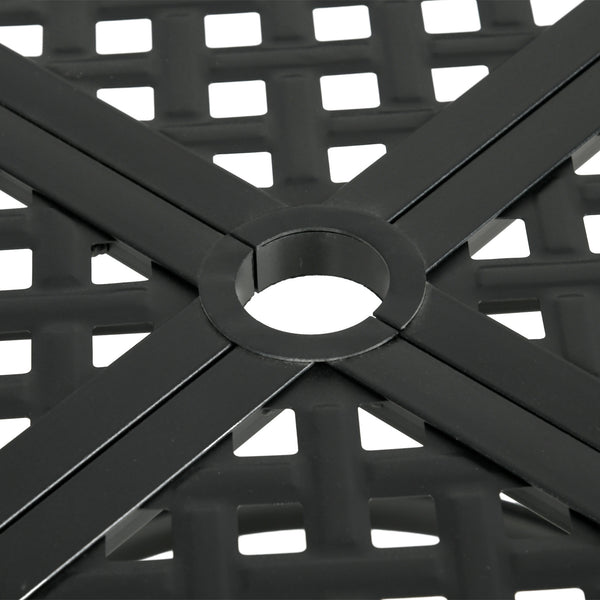 Round outdoor dining table with parasol hole