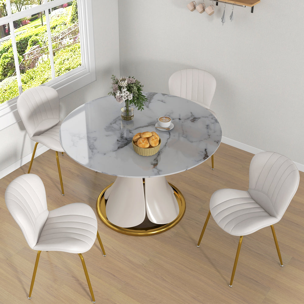 Set of 4 modern dining chairs with upholstered backrest, cream white