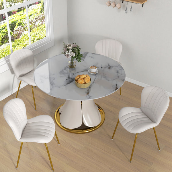 Set of 4 modern dining chairs with upholstered backrest, cream white