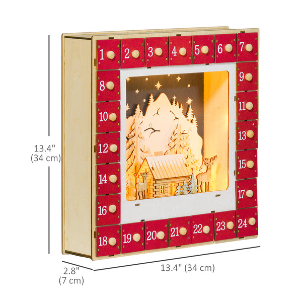 24-day wooden Christmas Advent calendar decoration with lights
