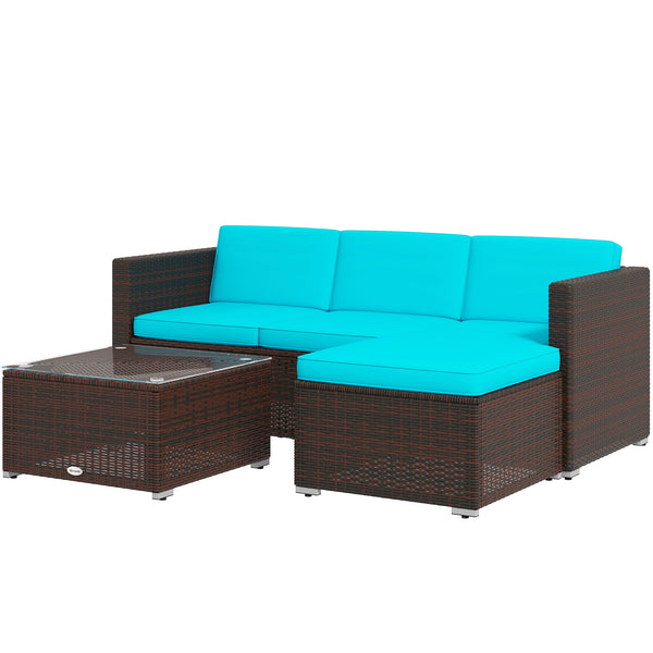 Garden furniture with soft cushions, corner sofas, turquoise