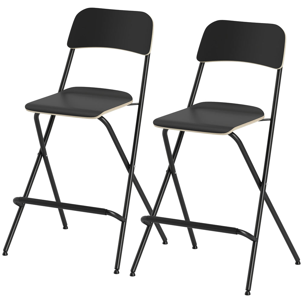 Set of 2 folding bar stools, black
