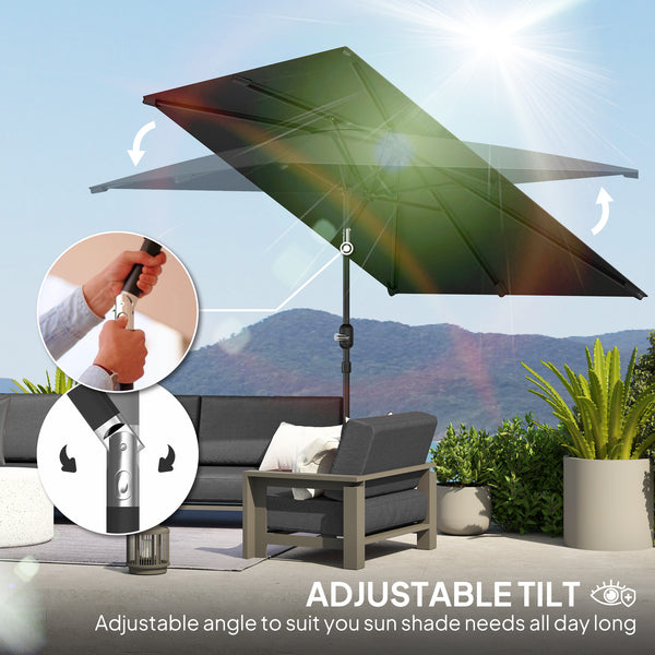 Rectangular tilting aluminium garden parasol 2 x 3 m, garden parasol, outdoor parasol with crank, dark grey