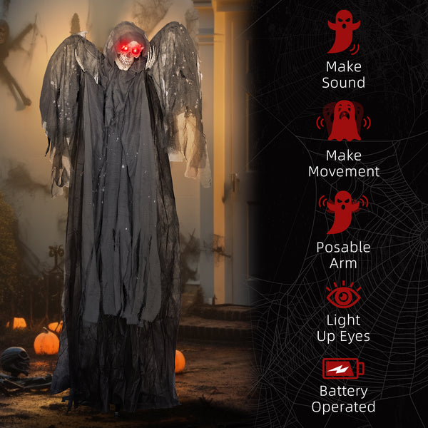 Life-Size Grim Reaper 6.4ft Winged Animated Outdoor Halloween Decoration with Light-Up Eyes