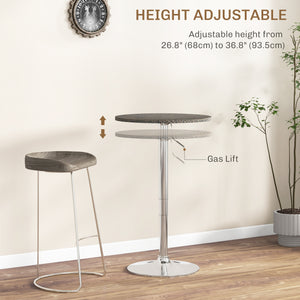 Adjustable bar table with synthetic rattan top and steel base, brown