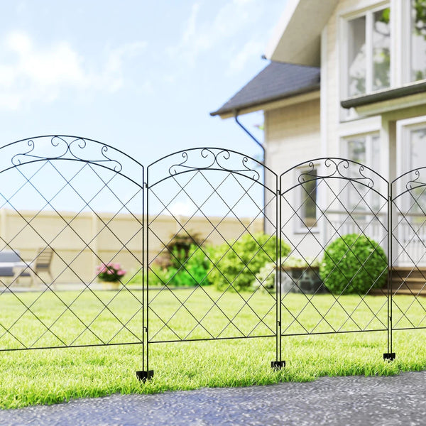 Set of 4 decorative garden fence panels, black