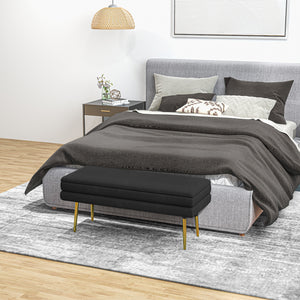 Velvet storage ottoman with steel legs, black