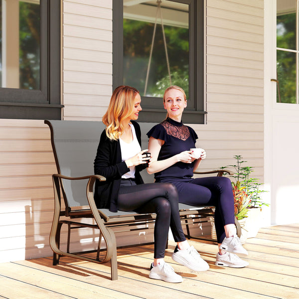 Double rocking chair with mesh seat and back, light grey