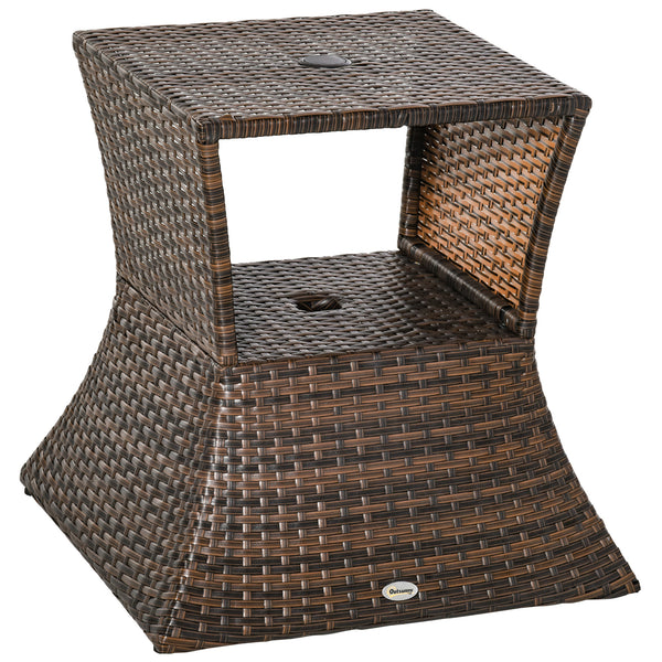 Square side table in woven rattan with 2-tier storage