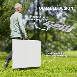 Portable folding plastic table with carrying handle