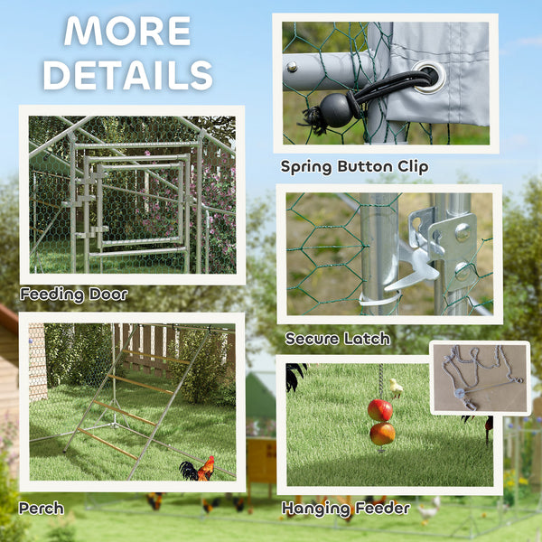 Large metal chicken coop with waterproof and UV-resistant cover