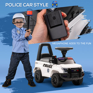 Toddler Police Car with Hidden Underseat Storage, Megaphone, White