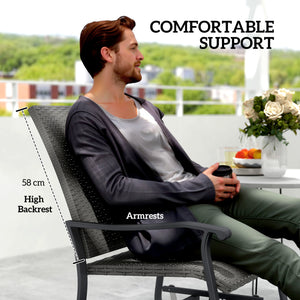 Rattan Patio Glider, Wicker Outdoor Glider Swivel Chair with Steel Frame, High Back for Backyard Porch, Grey