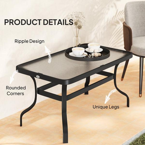 Patio Coffee Table with Tempered Glass Top and Metal Frame, Black