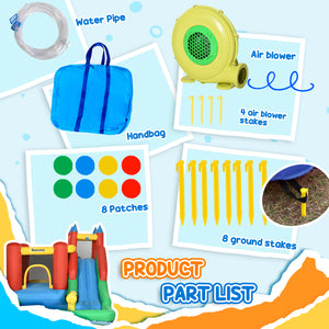 6-in-1 inflatable with trampoline, slide, water pool and climbing wall