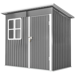 Galvanized steel garden shed with window, large lockable door and ventilation, dark grey