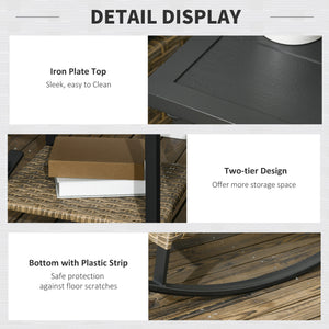 Set of 3 Synthetic Rattan Rocking Chairs with Two-Tier Table and Padded Cushions, Grey