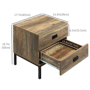 Retro-style bedside table with 2 drawers and a steel frame