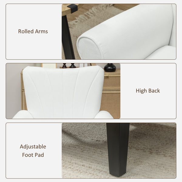 Modern fabric accent chair with wooden legs, cream white