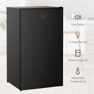 Compact refrigerator with freezer, adjustable shelf, mechanical thermostat and reversible door, black