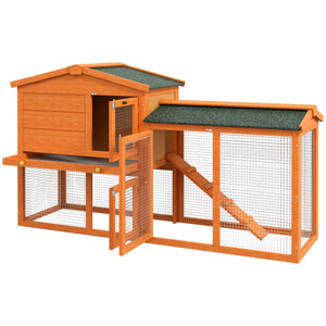 Two-tier rabbit hutch with run and water/UV-resistant roof