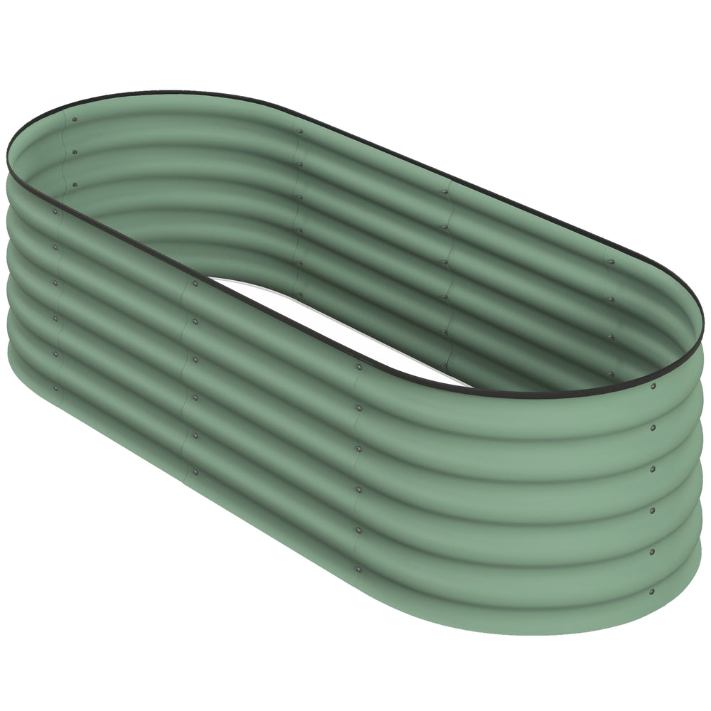 Raised galvanized steel planter with safety rim, green