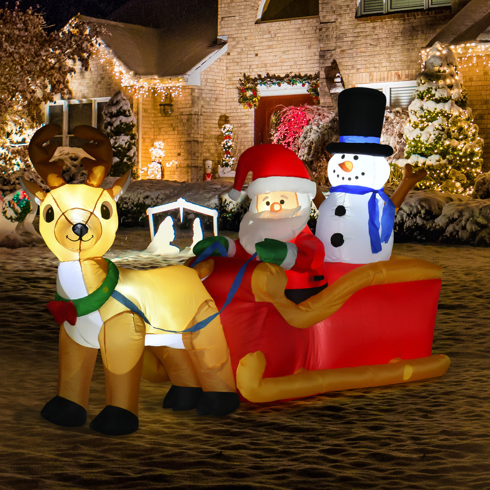 Inflatable Santa Claus and Snowman on Sleigh with 2m Reindeer