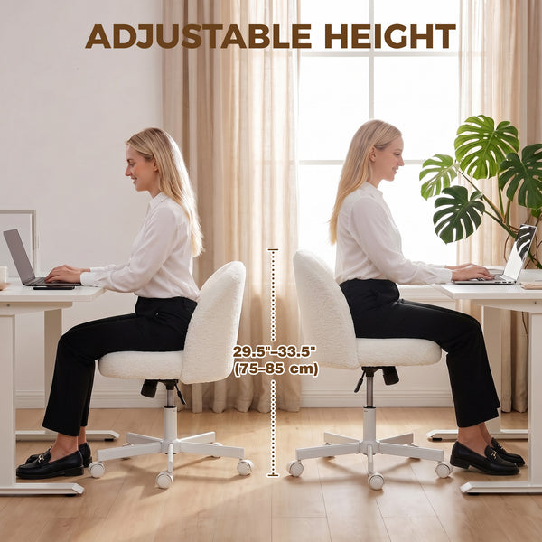 Swivel office chair in sherpa, cream white