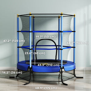 Trampoline 4,6 pieds avec filet de sécurité et coussin de protection intégré, bleu