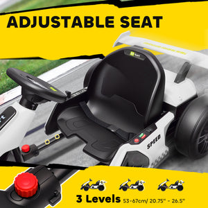24V Electric Go-Kart with Adjustable Seat, Seat Belt, Horn, White