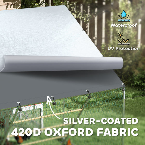 Large metal chicken coop with waterproof and UV-resistant cover