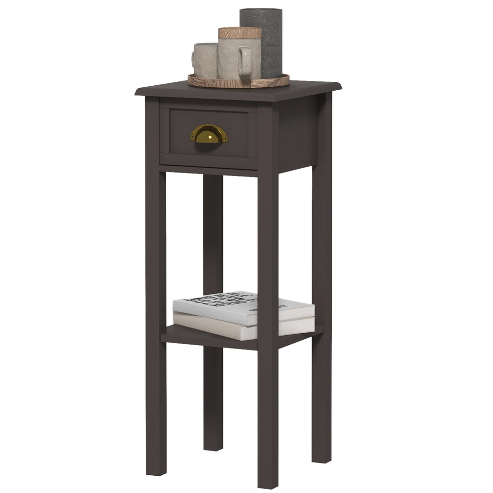2-Tier Side Table with Drawer and Shelf, Coffee