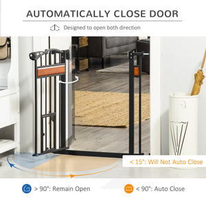 Extra-wide dog gate with integrated cat flap, black