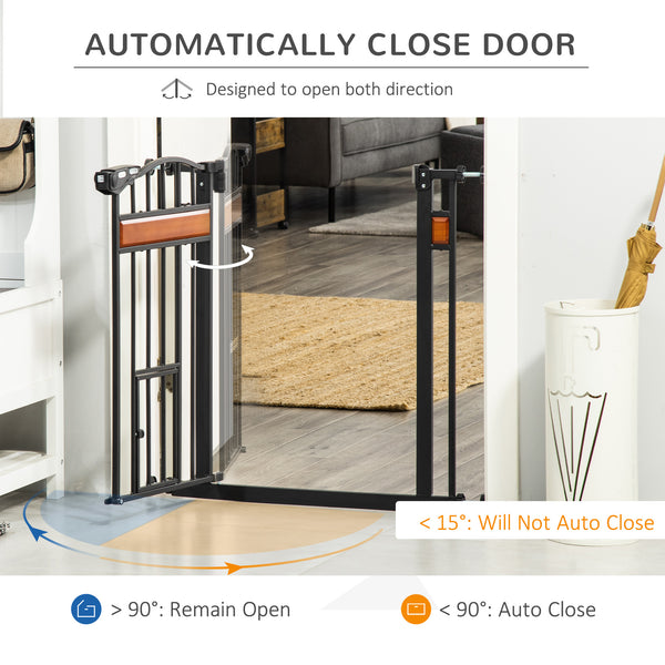 Extra-wide dog gate with integrated cat flap, black