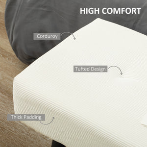 Corduroy Upholstered Ottoman Bench with Steel Legs, Cream White