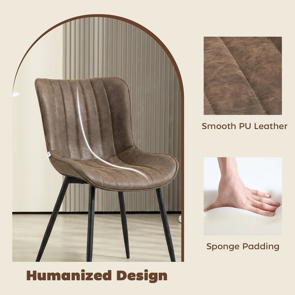 Set of 4 dining chairs, upholstered in faux leather with steel backrest and legs, brown