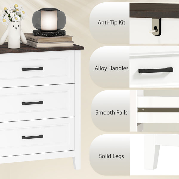 Wide chest of drawers with 6 drawers, storage chest, white