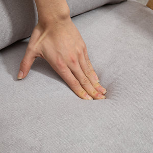 Upholstered armchair with rubberwood frame, grey